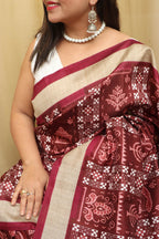 Elegant Maroon Silk Sambalpuri Print Saree: Digital Printed Beauty - Luxurion World
