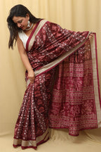 Elegant Maroon Silk Sambalpuri Print Saree: Digital Printed Beauty - Luxurion World