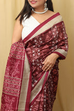 Elegant Maroon Silk Sambalpuri Print Saree: Digital Printed Beauty - Luxurion World