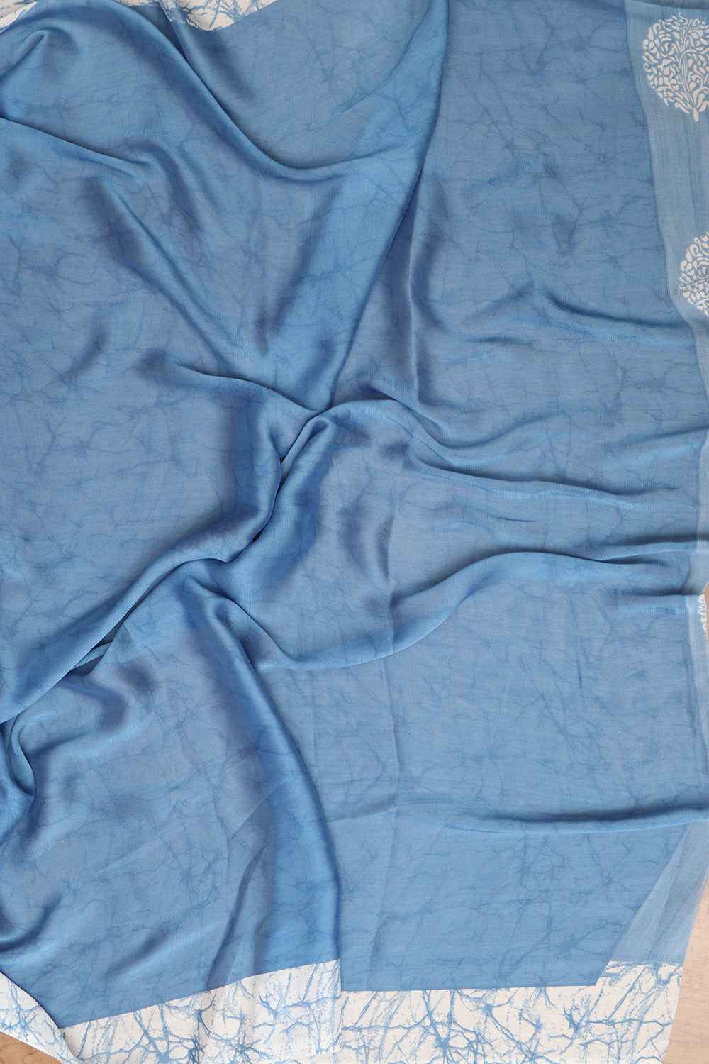 1 Min ready To Wear Blue Crepe Saree with Digital Print - Luxurion World