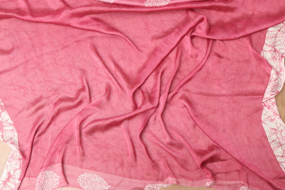 1 Min Ready to Wear - Pink Crepe Saree with Digital Print - Luxurion World
