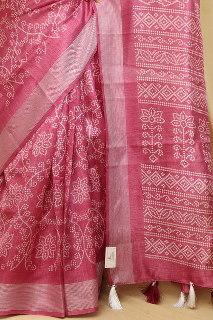 Stunning Pink Bandhani Silk Saree with Digital Print - Luxurion World