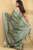 Green Bandhani Silk Saree with Digital Print - Luxurion World