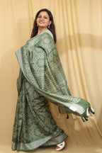 Green Bandhani Silk Saree with Digital Print - Luxurion World