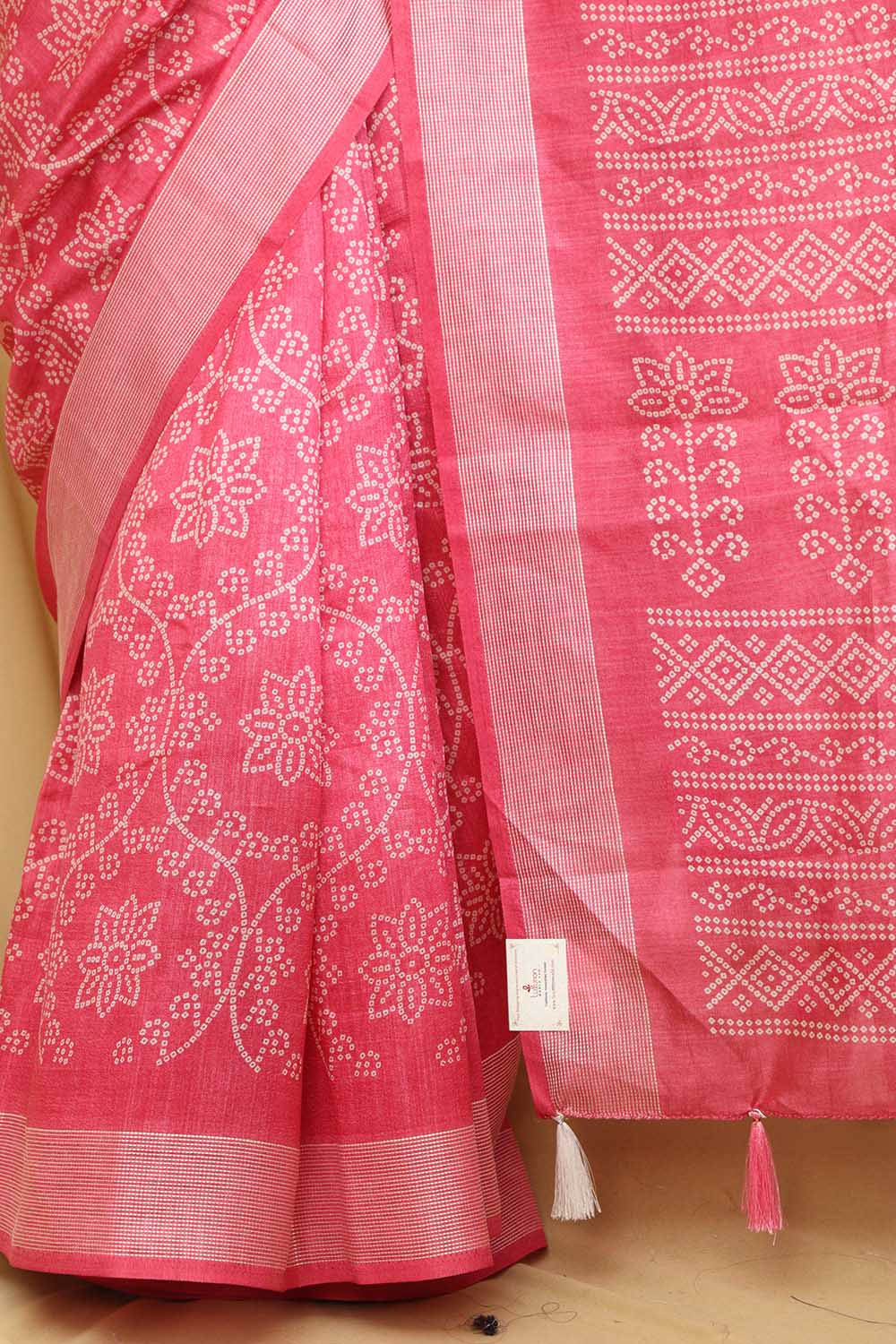 Stunning Pink Bandhani Silk Saree with Digital Print - Luxurion World