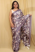 Exquisite Purple Crepe Saree: Floral Elegance - Luxurion World