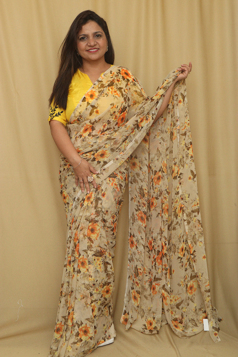 Pastel Digital Printed Georgette Saree With Plain Silk Blouse Piece Fabric - Luxurion World