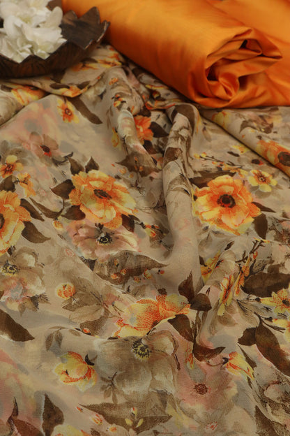 Pastel Digital Printed Georgette Saree With Plain Silk Blouse Piece Fabric - Luxurion World