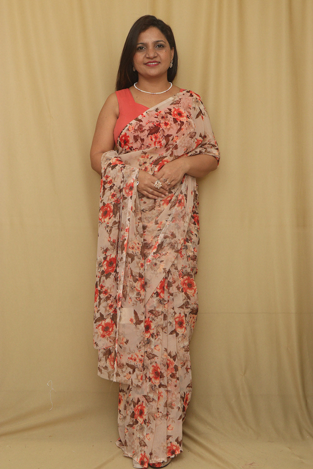 Pastel Digital Printed Georgette Saree With Plain Silk Blouse Piece Fabric - Luxurion World