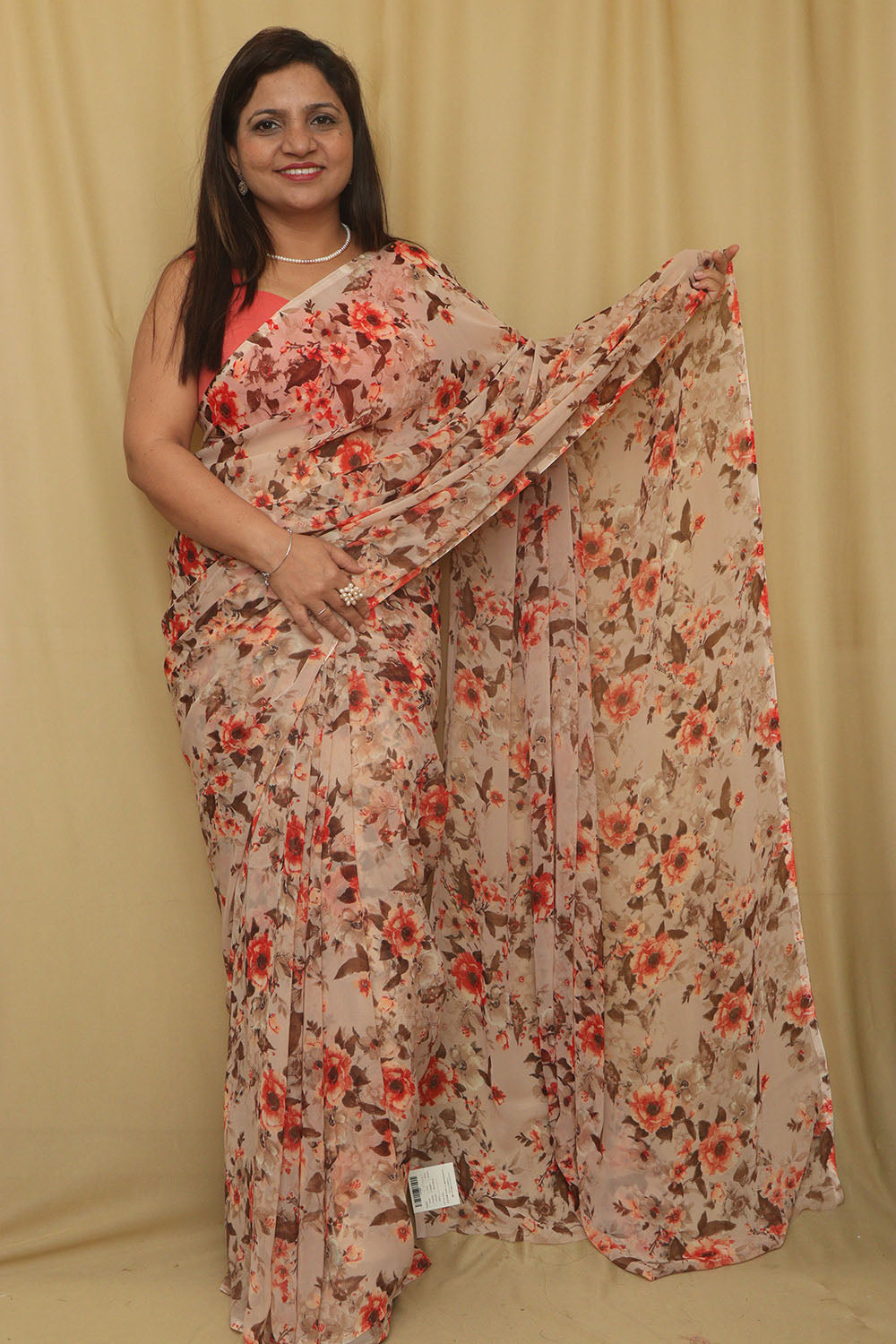 Pastel Digital Printed Georgette Saree With Plain Silk Blouse Piece Fabric - Luxurion World