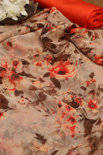 Pastel Digital Printed Georgette Saree With Plain Silk Blouse Piece Fabric - Luxurion World