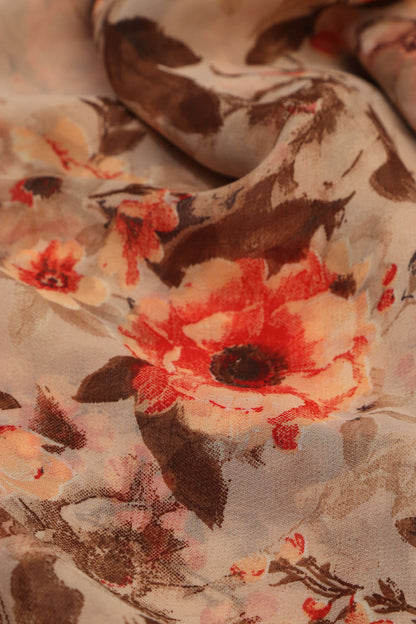 Pastel Digital Printed Georgette Saree With Plain Silk Blouse Piece Fabric - Luxurion World