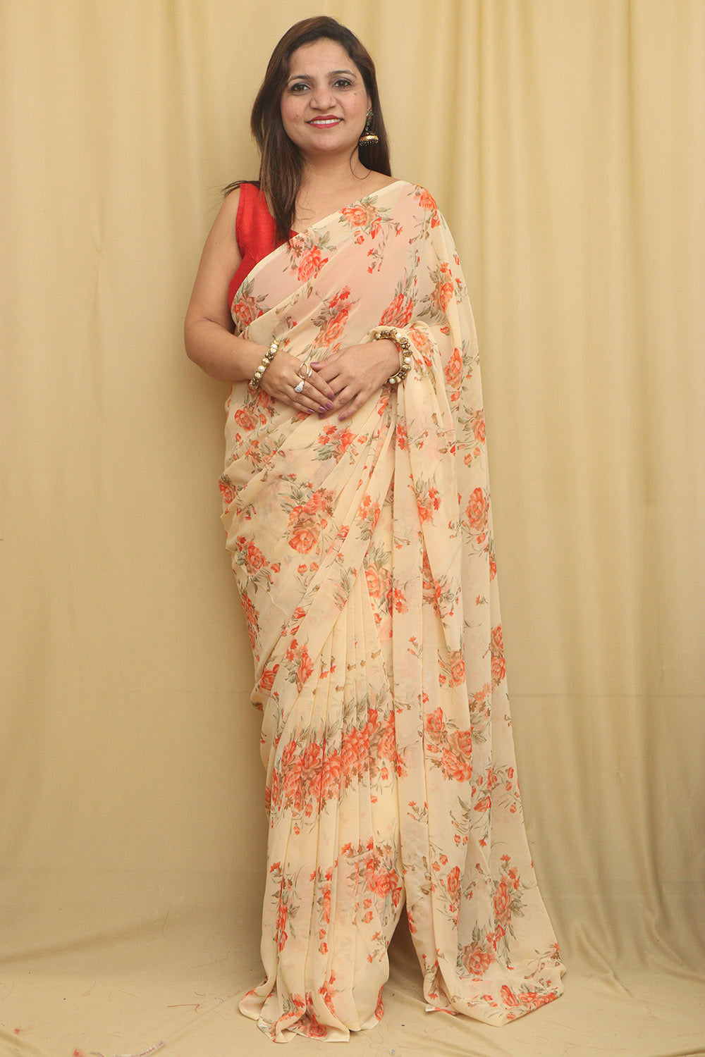 Pastel Digital Printed Georgette Saree With Plain Silk Blouse Piece Fabric - Luxurion World