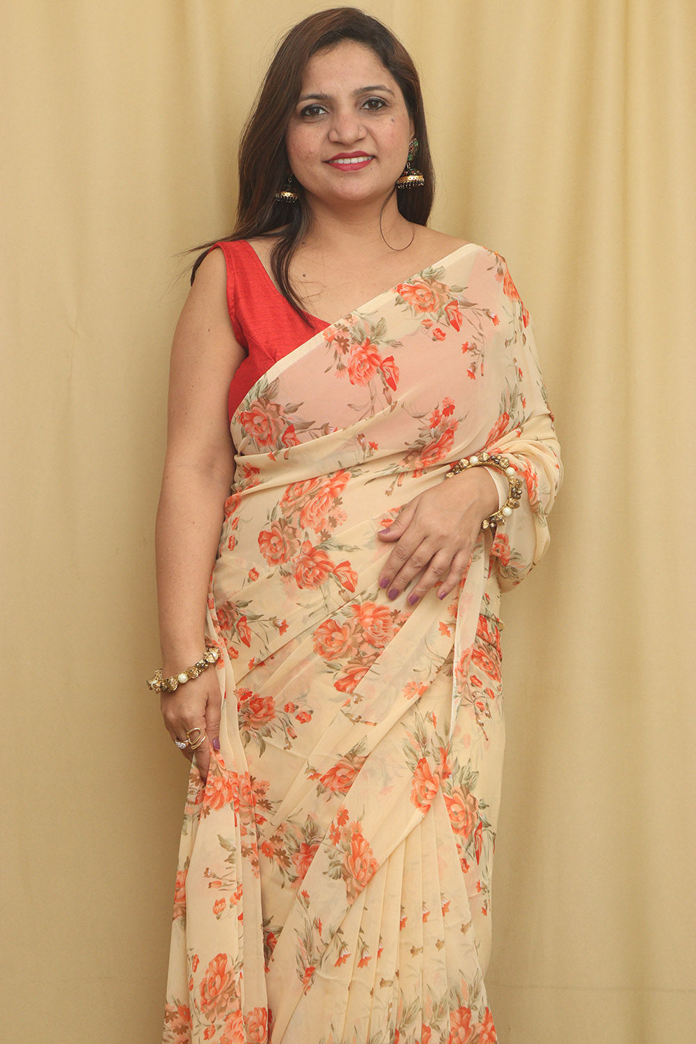 Pastel Digital Printed Georgette Saree With Plain Silk Blouse Piece Fabric - Luxurion World