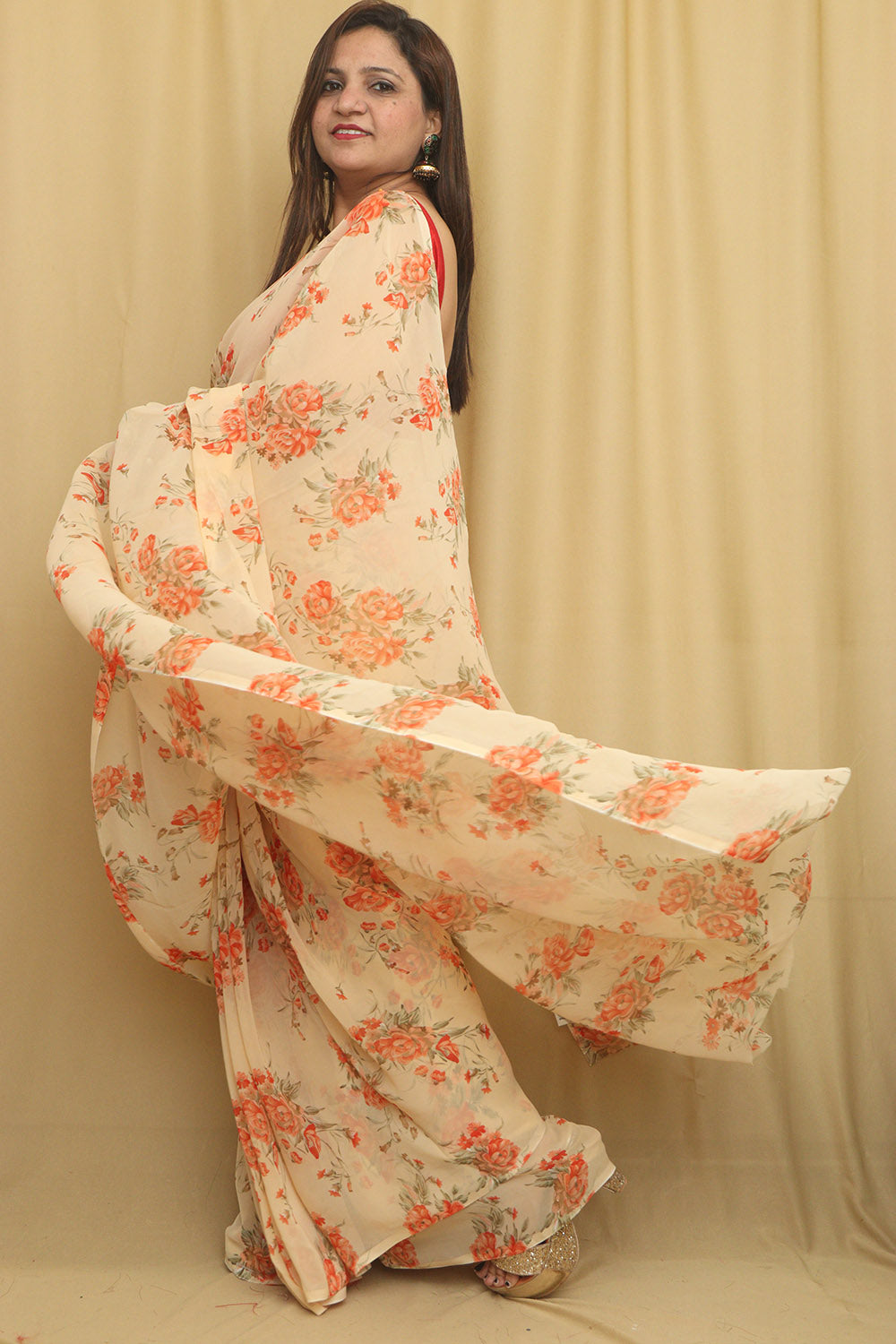 Pastel Digital Printed Georgette Saree With Plain Silk Blouse Piece Fabric - Luxurion World