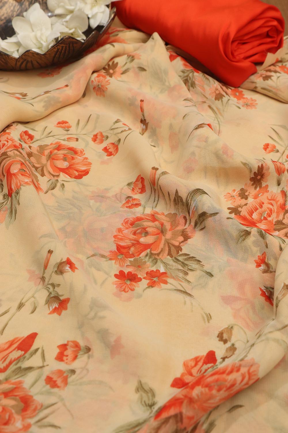 Pastel Digital Printed Georgette Saree With Plain Silk Blouse Piece Fabric - Luxurion World