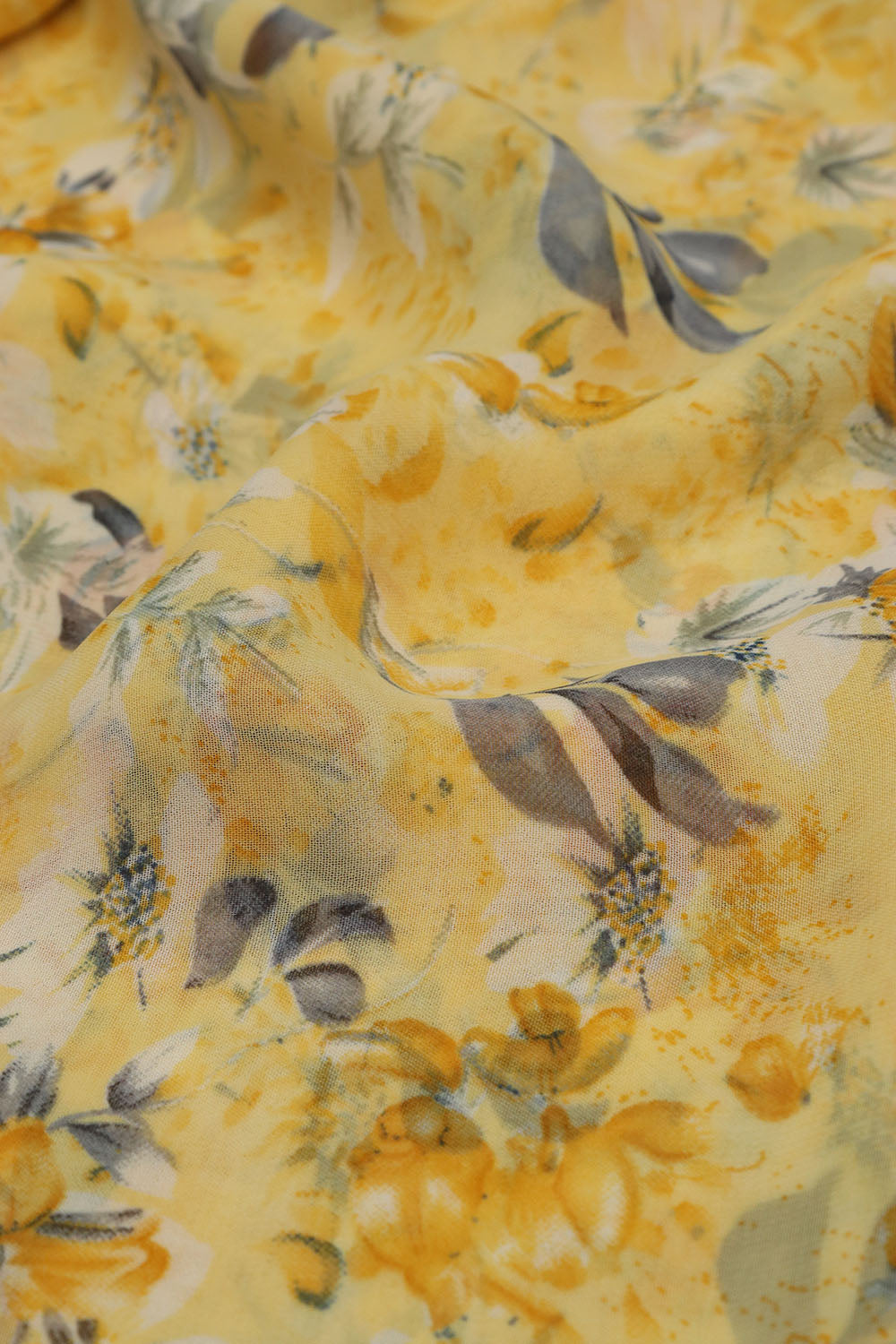 Yellow Digital Printed Georgette Saree With Plain Silk Blouse Piece Fabric - Luxurion World