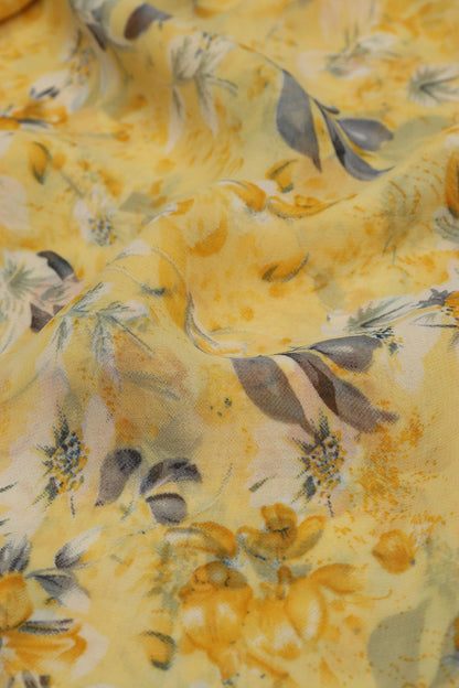 Yellow Digital Printed Georgette Saree With Plain Silk Blouse Piece Fabric - Luxurion World