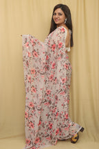 Stylish Grey Digital Printed Georgette Saree With Plain Silk Blouse Piece Fabric - Luxurion World