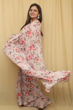 Stylish Grey Digital Printed Georgette Saree With Plain Silk Blouse Piece Fabric - Luxurion World