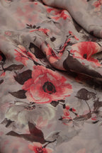 Stylish Grey Digital Printed Georgette Saree With Plain Silk Blouse Piece Fabric - Luxurion World