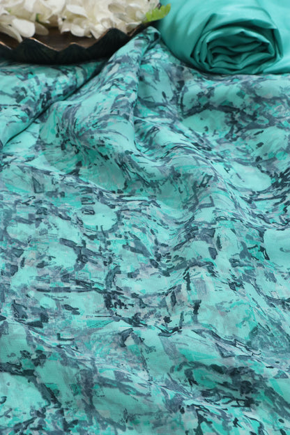 Stunning Blue Digital Printed Georgette Saree With Plain Silk Blouse Piece Fabric - Luxurion World