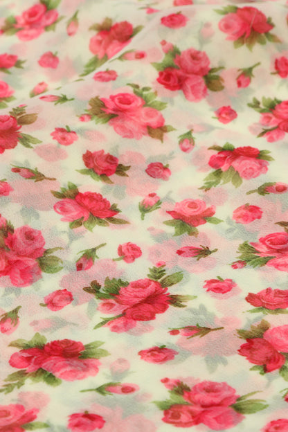 Elegant Off White Digital Printed Georgette Saree With Plain Silk Blouse Piece Fabric - Luxurion World