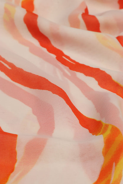 Elegant Off White Digital Printed Georgette Saree With Plain Silk Blouse Piece Fabric - Luxurion World