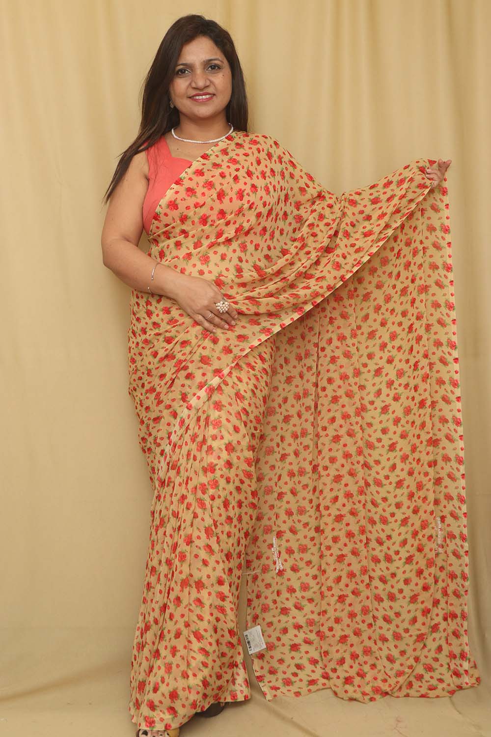 Pastel Digital Printed Georgette Saree With Plain Silk Blouse Piece Fabric - Luxurion World