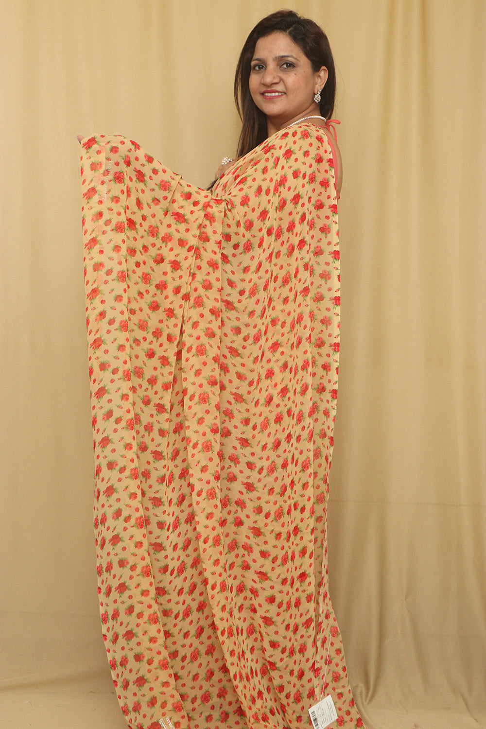 Pastel Digital Printed Georgette Saree With Plain Silk Blouse Piece Fabric - Luxurion World