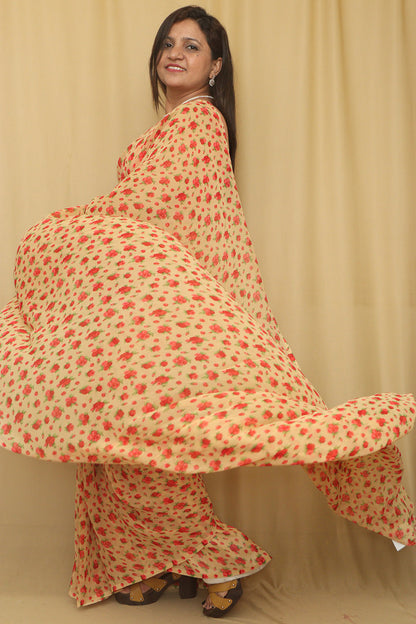 Pastel Digital Printed Georgette Saree With Plain Silk Blouse Piece Fabric - Luxurion World