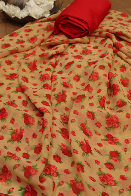 Pastel Digital Printed Georgette Saree With Plain Silk Blouse Piece Fabric - Luxurion World