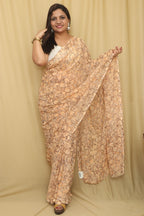 Pastel Digital Printed Georgette Saree With Plain Silk Blouse Piece Fabric - Luxurion World
