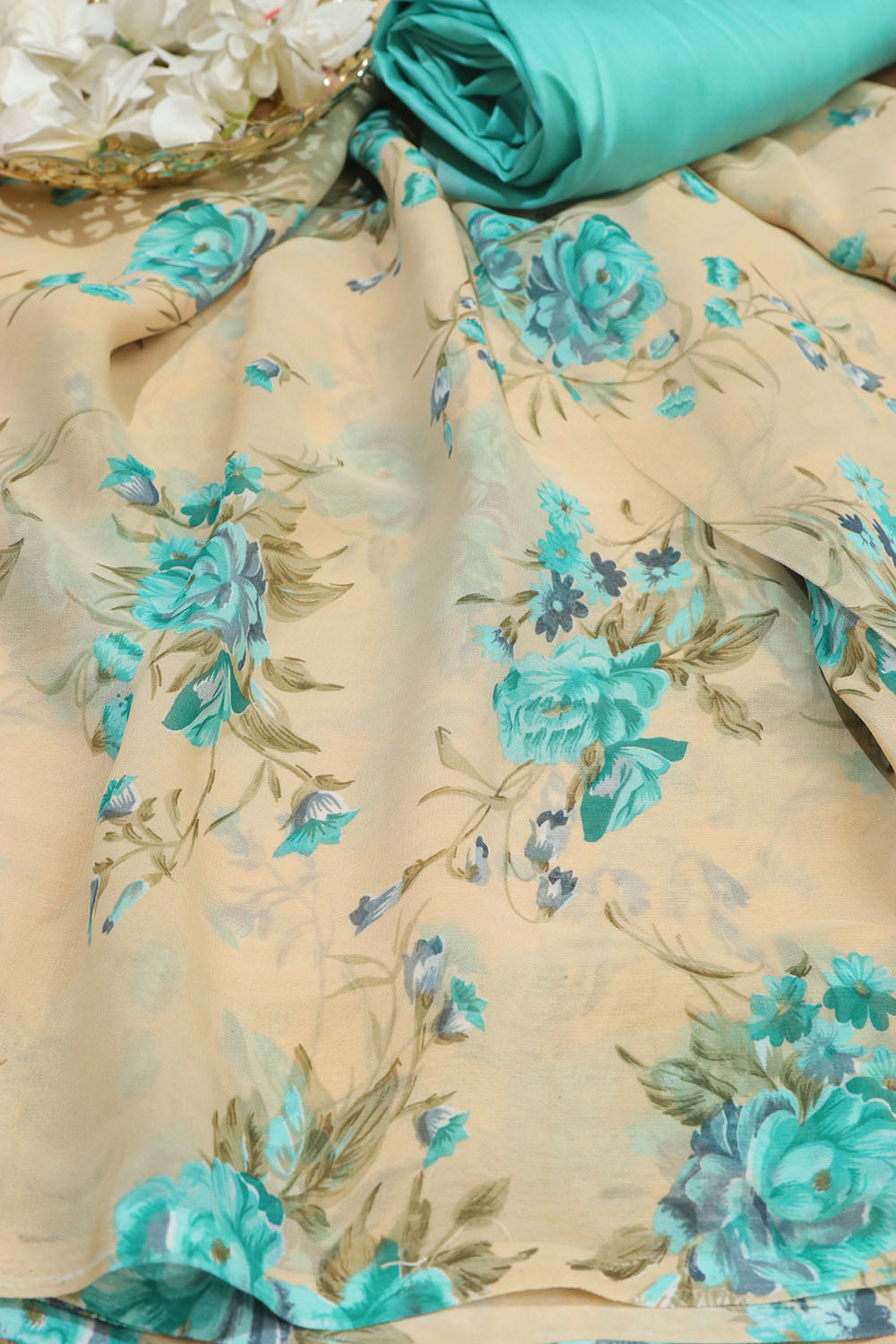 Pastel Digital Printed Georgette Saree With Plain Silk Blouse Piece Fabric - Luxurion World