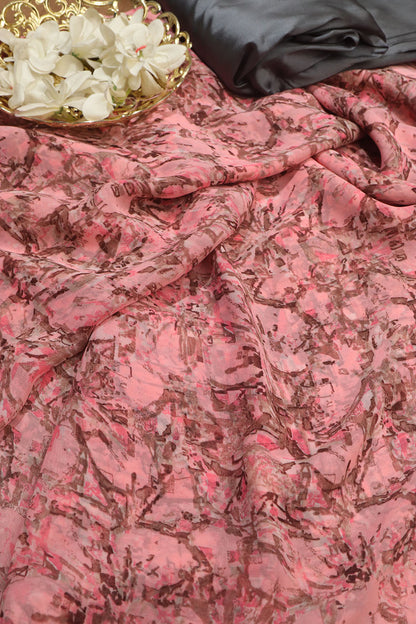 Pretty in Pink: Digital Printed Georgette Saree With Plain Silk Blouse Piece Fabric - Luxurion World