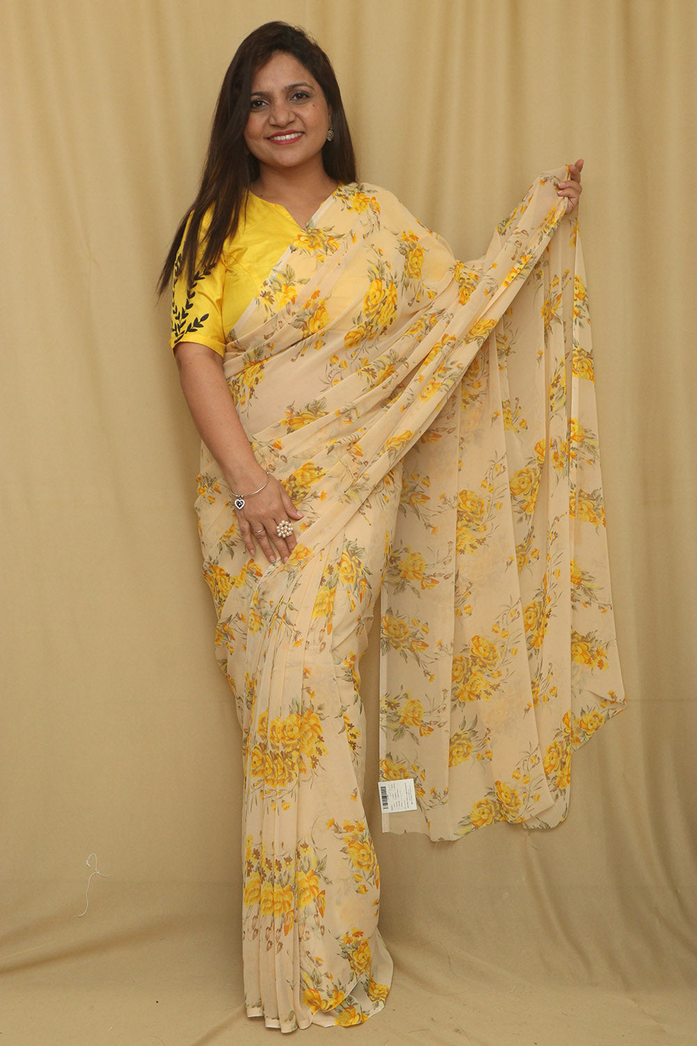Pastel Digital Printed Georgette Saree With Plain Silk Blouse Piece Fabric - Luxurion World