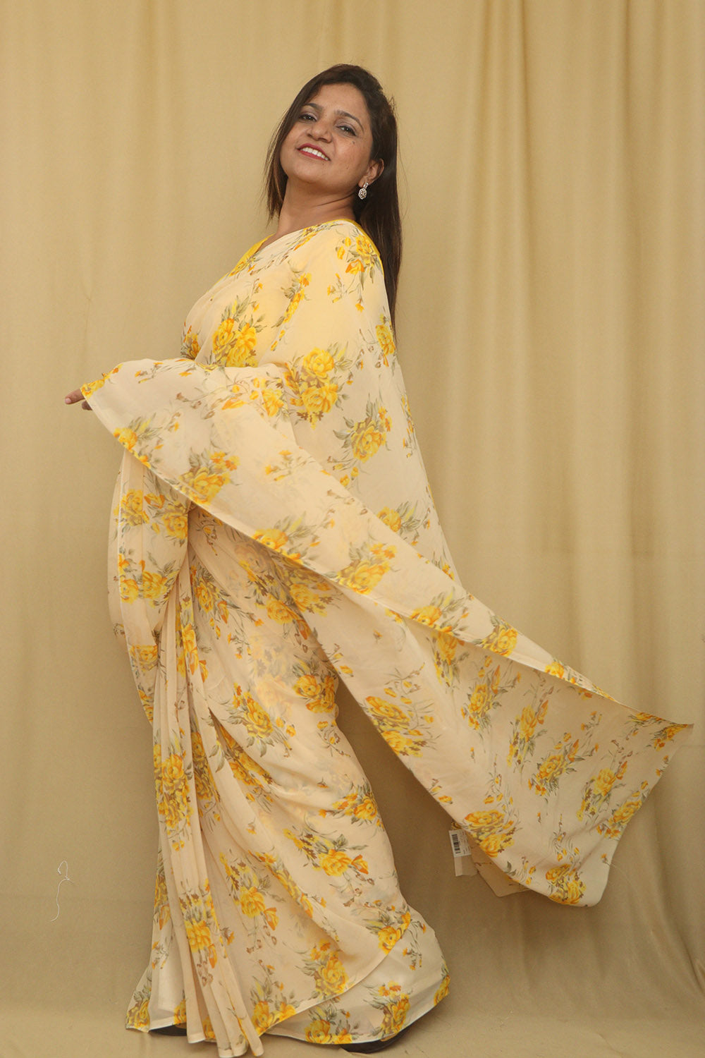 Pastel Digital Printed Georgette Saree With Plain Silk Blouse Piece Fabric - Luxurion World