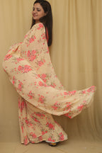 Pastel Digital Printed Georgette Saree With Plain Silk Blouse Piece Fabric - Luxurion World
