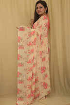 Pastel Digital Printed Georgette Saree With Plain Silk Blouse Piece Fabric - Luxurion World