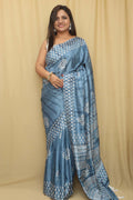 Beautiful Blue Crepe Saree with Digital Print - Luxurion World