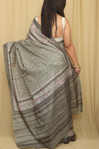 Stunning Green Digital Printed Ikat Silk Kalamkari Border Saree - Luxurion World