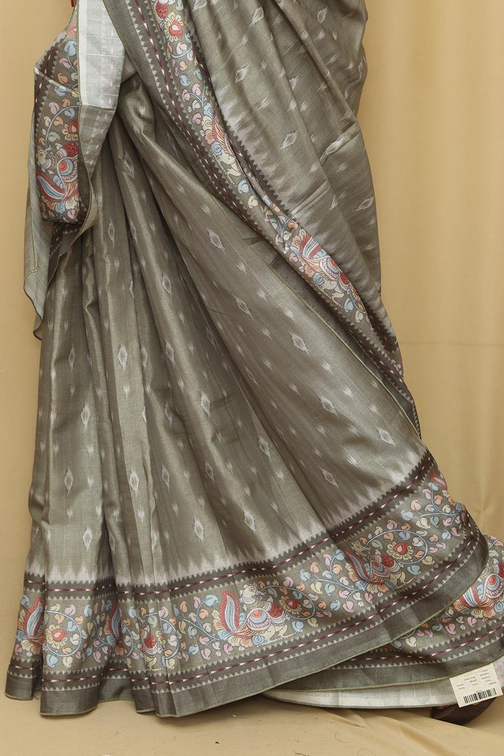 Stunning Green Digital Printed Ikat Silk Kalamkari Border Saree - Luxurion World