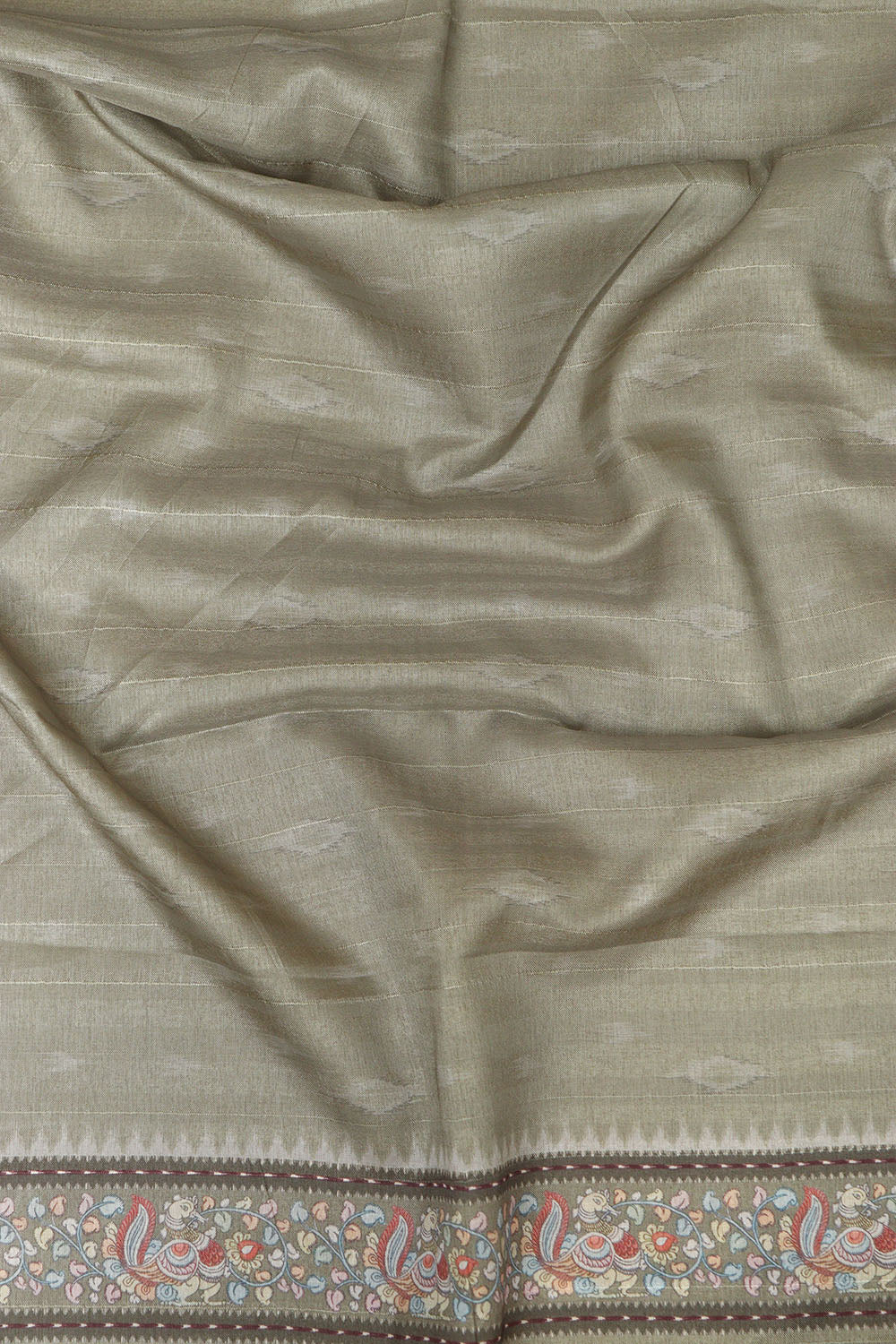 Stunning Green Digital Printed Ikat Silk Kalamkari Border Saree - Luxurion World