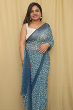 Blue Digital Printed Georgette Saree With Plain Silk Blouse Piece Fabric - Luxurion World