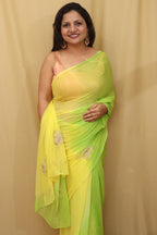 Yellow and Green Pearl Chiffon Saree - Cut Dana Work Ethnic Wear - Luxurion World