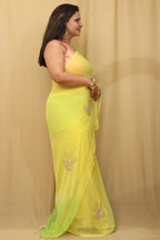 Yellow and Green Pearl Chiffon Saree - Cut Dana Work Ethnic Wear - Luxurion World