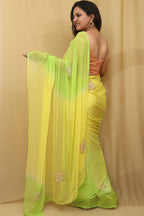 Yellow and Green Pearl Chiffon Saree - Cut Dana Work Ethnic Wear - Luxurion World