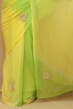 Yellow and Green Pearl Chiffon Saree - Cut Dana Work Ethnic Wear - Luxurion World