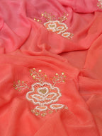 Pearl & Cut Dana Embellished Pink & Orange Chiffon Saree - Professional Wear - Luxurion World