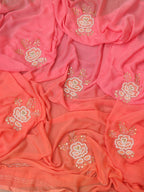 Pearl & Cut Dana Embellished Pink & Orange Chiffon Saree - Professional Wear - Luxurion World